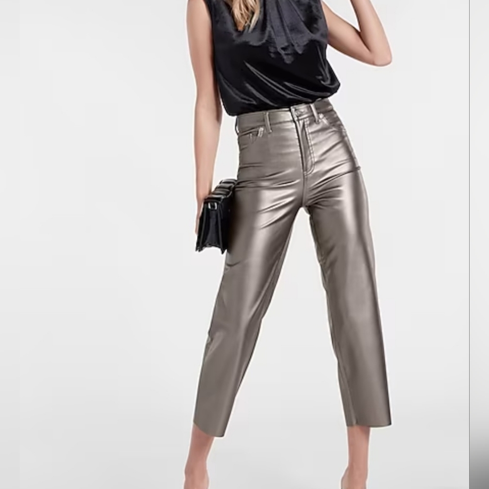 NWT-Super High Waisted Metallic Faux Leather Straight Leg Crop Pant
